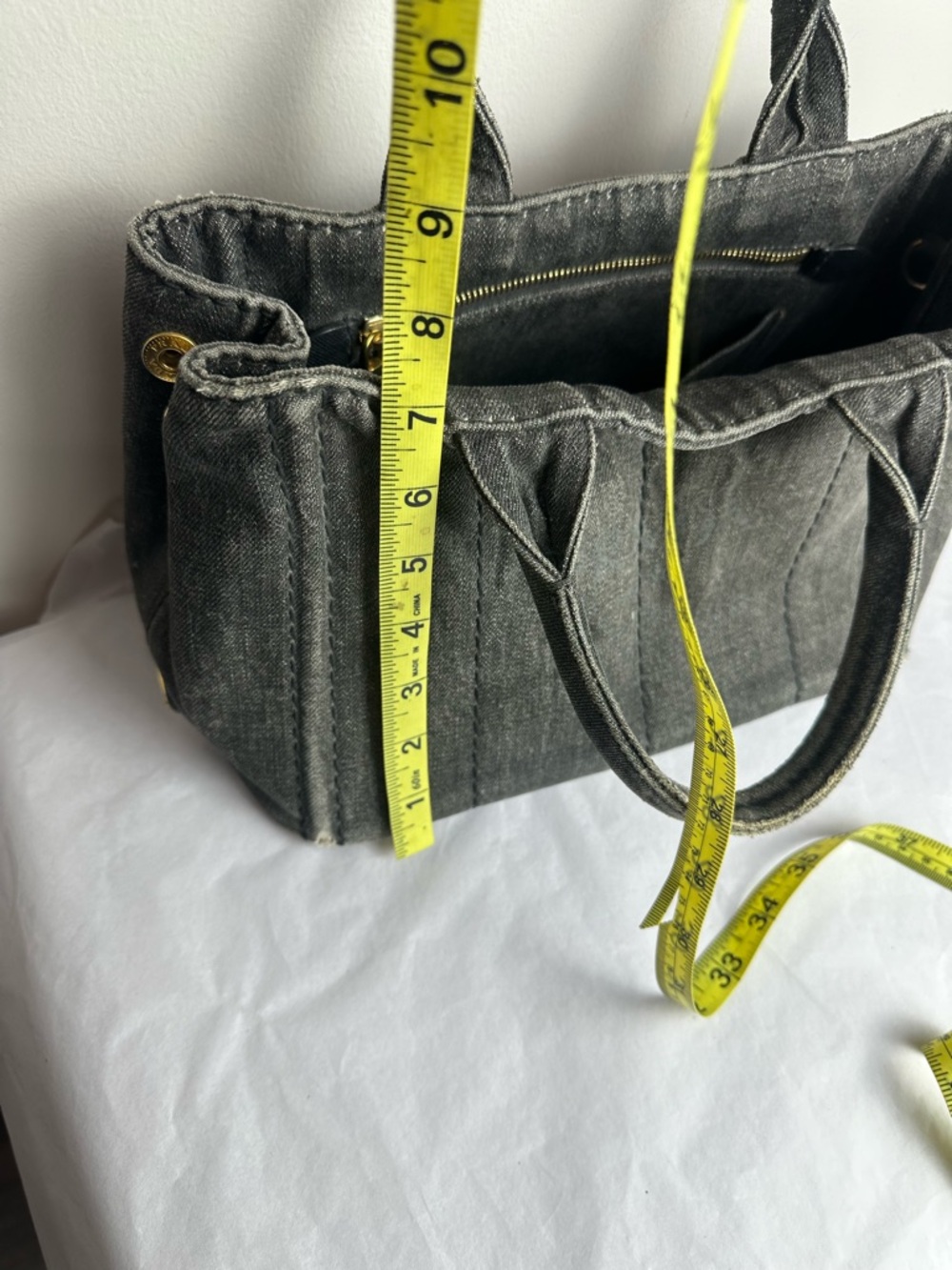 Prada Canapa Washed Black Denim Tote - Picture 15 of 16